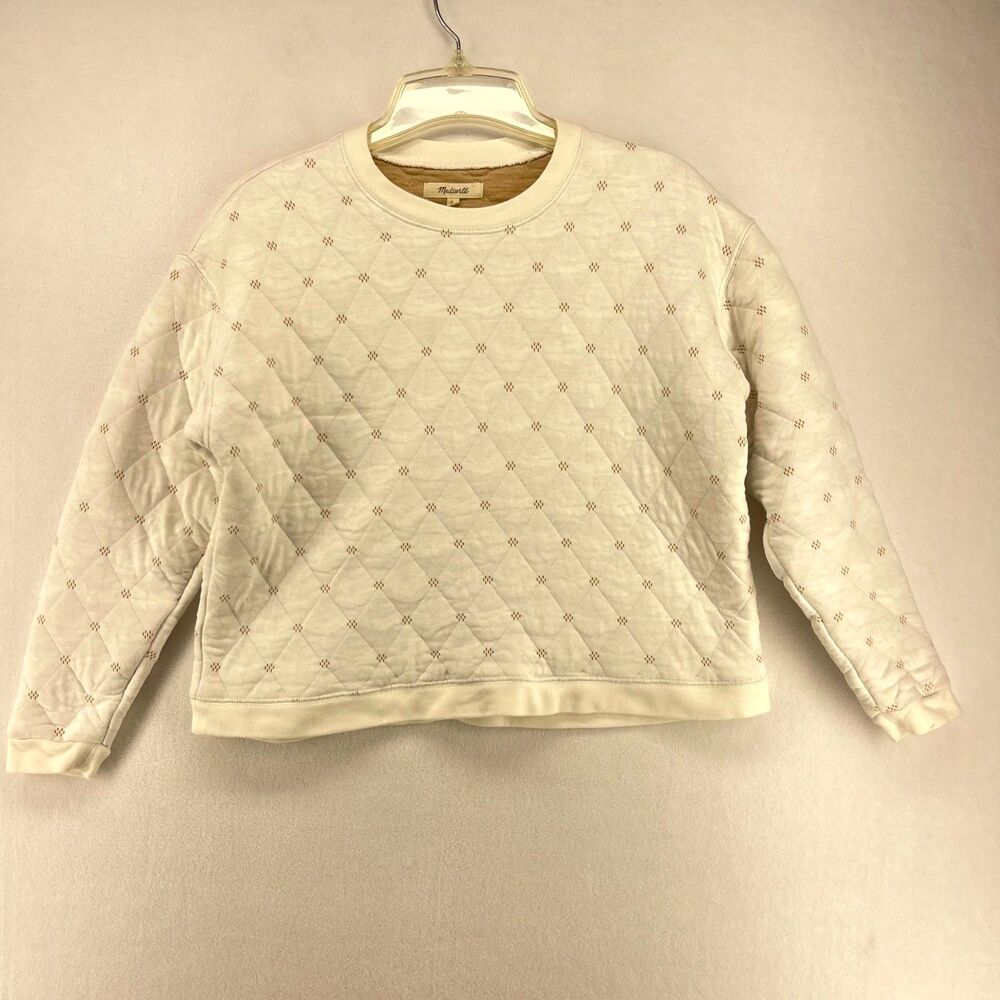Madewell Quilted Pullover Sweater White/Brown Ladies Size‎ XS